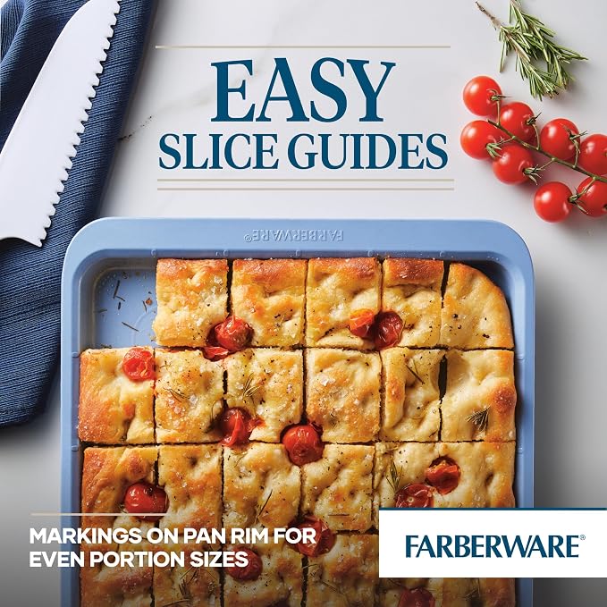 Farberware Easy Solutions Nonstick Bakeware Cookie Pan/Baking Sheet with Drop Zones and Portion Marks, 11 Inch x 17 Inch - Blue