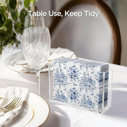 HBlife Acrylic Paper Napkin Holder for Kitchen - Clear Waterproof Vertical Stand, for 5"x5" Disposable Cocktail Paper Dispenser, Modern Square Table Tray for Dinner, Hotel, Restaurant, Bar, Party