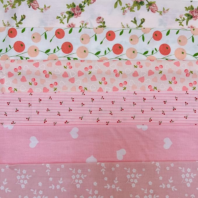 7 pcs 20" x 20" Cotton Fabric DIY Making Supplies Quilting Patchwork Fabric Fat Quarter Bundles DIY for Quilting Cotton Patchwork Cushions (6pcs Pink Love, 20" x 20")