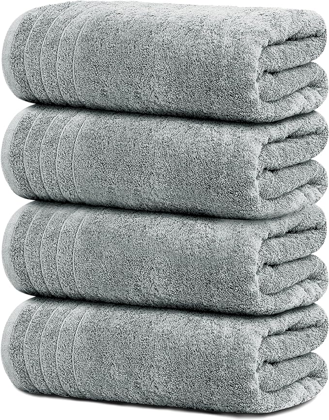 Tens Towels Pack of 4 Extra Large Bath Towels 30 x 60 Inches, 100% Cotton, Larger & Lighter Weight, Quicker to Dry, Super Soft and Absorbent, Perfect for Bathroom, Cool Grey