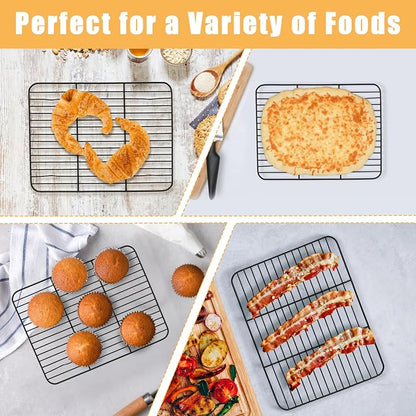 E-far Toaster Oven Baking Sheet with Rack Set, 9 x 7 x 1 Inch Cookie Sheet Baking Pans with Cooling Racks, Warp Resistant & Heavy-Duty, Nonstick & Easy Clean (2 Pans + 2 Racks)