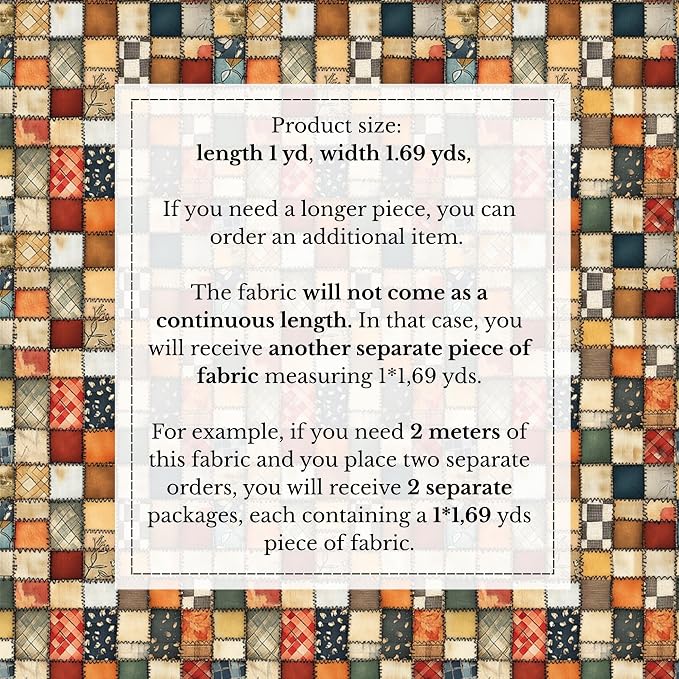 100% Cotton Fabric by the Yard – Turkish Quality Quilting & Sewing Fabric, 1 Yard x 1.69 Yards Wide, Patchwork Cotton for Crafts