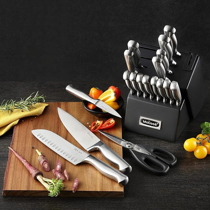 McCook® Knife Sets,German Stainless Steel Kitchen Knives Block Set with Built-in Sharpener, 20 Piece Razor-Sharp Kitchen Knives, Anti-Rust, Ergonomic Design, Elegant Box for Gift