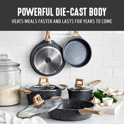 GreenLife 8 Piece Ceramic Nonstick Cookware Set, Induction Suitable Non Toxic PFAS-Free Pots & Pans, Dishwasher Safe, Cooking Set, Stock Pot, Saucepans & Frying Pans, Kitchen Cooking, Granite Black