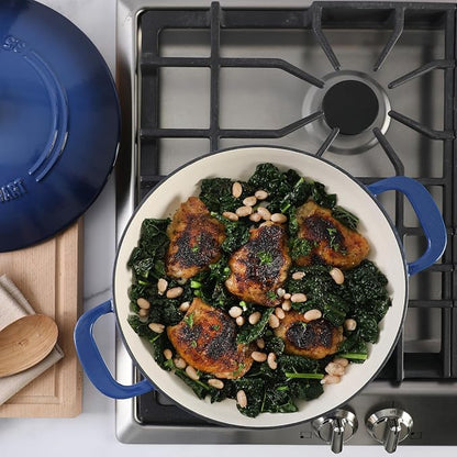 Martha Stewart Gatwick Enameled Cast Iron Braiser with Lid, 3.5-Quart Braiser Pan for Stovetop & Oven, Cast Iron Braising Pan, Blue