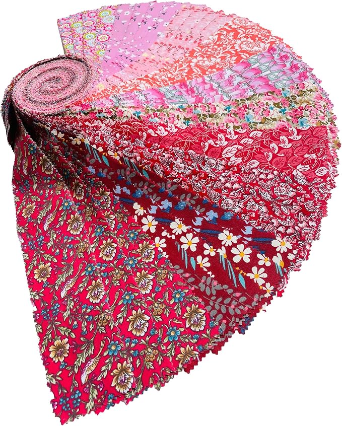 40 Strip Jelly Roll Fabric Strips for Sewing, 100% Cotton for Quilting Crafting, Precut Bundles2.5 x 44" Red Printed Fabric