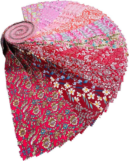 40 Strip Jelly Roll Fabric Strips for Sewing, 100% Cotton for Quilting Crafting, Precut Bundles2.5 x 44" Red Printed Fabric