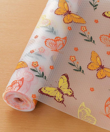 Drawer & Shelf Liner for Kitchen Cabinets Non Adhesive Waterproof Oilproof Easy to Cut Reusable Washable Shelf Paper for Refrigerator, Cupboard, Dresser, Bathroom (Colorful Butterfly, 23.6"W x 236"L)