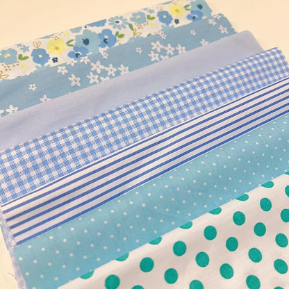 7 pcs 20" x 20" Cotton Fabric DIY Making Supplies Quilting Patchwork Fabric Fat Quarter Bundles DIY for Quilting Cotton Patchwork Cushions (Blue Flowers, 20" x 20")