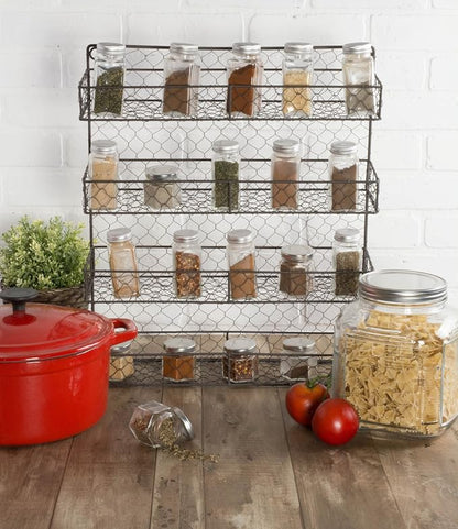 DII Farmhouse Vintage Decorative Metal Pantry Spice Rack Organizer, 17Lx4.75Wx20H, 4 Tier Double Shelf Depth Spice Rack - Rustic