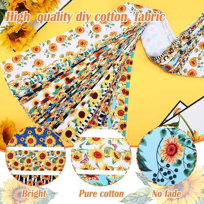 Kingdder 70 Pcs Sunflower Jelly Fabric Quilting Strips, 2.55 Inch Precut Cotton Patchwork Roll Cotton Quilting Fabric Bundle for Quilters and Sewing DIY Crafts