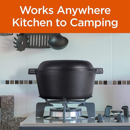 Commercial Chef 2-in-1 5-Qt. Dutch Oven with 10.25-Inch Skillet Lid, Pre-Seasoned Cast Iron, Works on All Cooktops Including Induction, Outdoor Cookware for Campfires or Grills, CHFL508