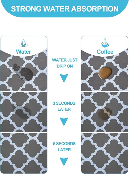 Dish Drying Mat for Kitchen Counter, 12"x19" Dish Drying Pad with Non-slip Rubber Backed, Hide Stain Anti Absorbent for Kitchen Counter, Drying Mat for Coffee Machine Dish Rack (Gray Trellis)