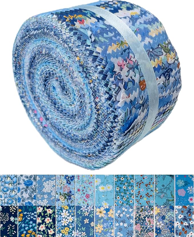 40 Strip Jelly Roll Fabric Strips for Sewing, 100% Cotton Fabric for Quilting Crafting, Precut Fabric Bundles, Patchwork Precut Quilt Squares-2.5" x 44" Tears of The Atlantic