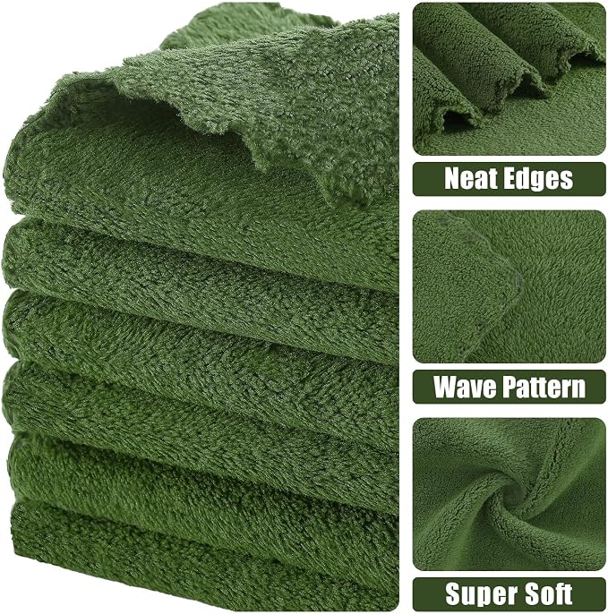 Kitinjoy 24 Pack Kitchen Cloths Dish Towels (10" x 10", Grass Green), Super Soft and Absorbent Dish Cloths, Nonstick Oil Fast Drying Coral Velvet Microfiber Cleaning