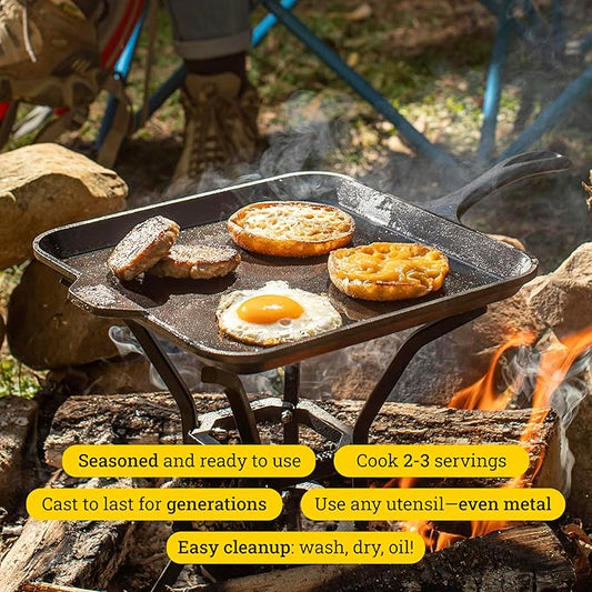 Lodge Seasoned Cast Iron Square Griddle - 11 Inches - Durable Pan - Cast Iron Cookware for Pancakes, Eggs, Bacon & Grilling Favorites