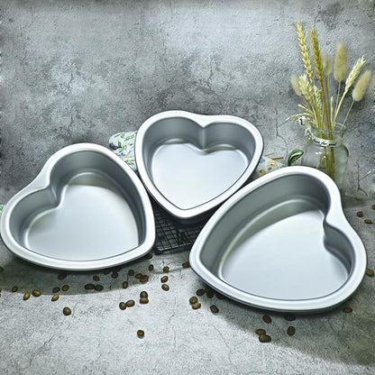 6 ×2 Inch Heart Shape Cake Pans Set of 3, Baking Pan,Anodized Heart Cake Pan, Aluminum, For Valentine's Day Wedding Birthday and Other Occasions Cake.silver (6×2 inch heart cake pan set of 3)