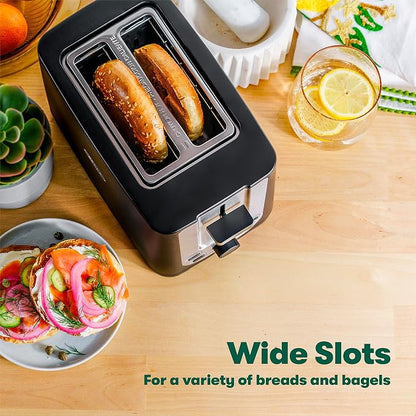 bella 2 Slice Toaster with Auto Shut Off,Extra Wide Slots & Removable Crumb Tray and Cancel,Defrost & Reheat Function,Toast Bread,Bagel-& Waffle,Black,(Pack of 6)