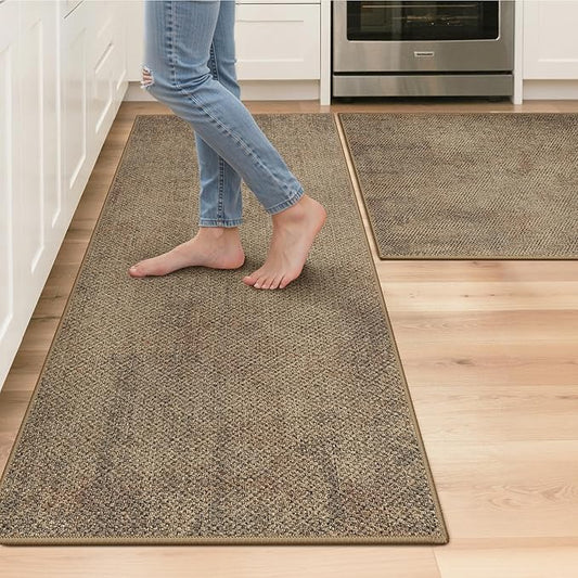 GENIMO Kitchen Mats for Floor 2PCS, Washable Absorbent Runner Rugs for Kitchen, 20"x48"+20"x32", Cushioned Non Slip Kitchen Rugs for Kitchen Floor, Standing Mat Rug for Home, Sink, Laundry, Jute