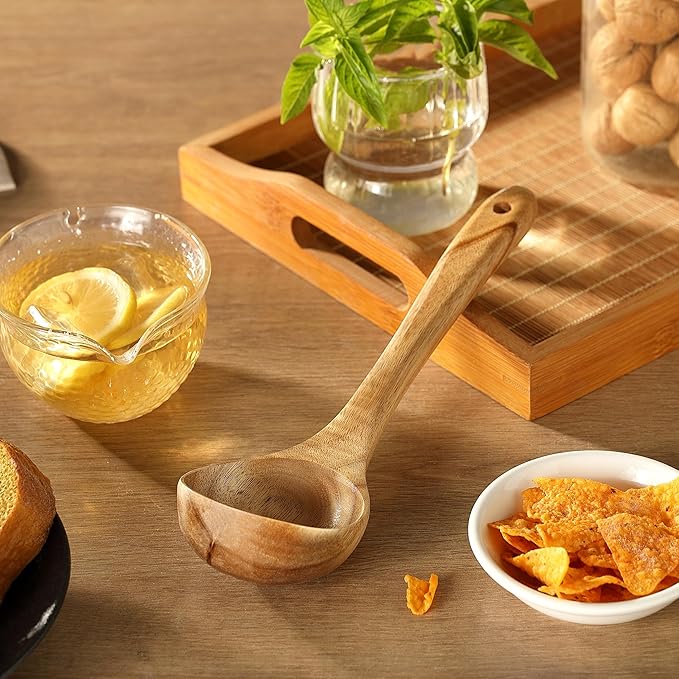 Ladle, Kaloo Teak Acacia Wooden Soup Ladle Spoons for Cooking, 10.6 inch, Gift Box Included