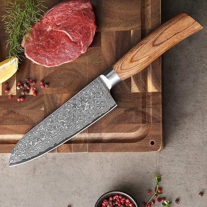Wakoli EDIB Pro 2-Piece Damascus Kitchen Knife Set – Santoku & Small Santoku with VG10 Core made of 67-Layer Damascus Steel Blades – Professional Chef Knives with Ergonomic Pakkawood Handles