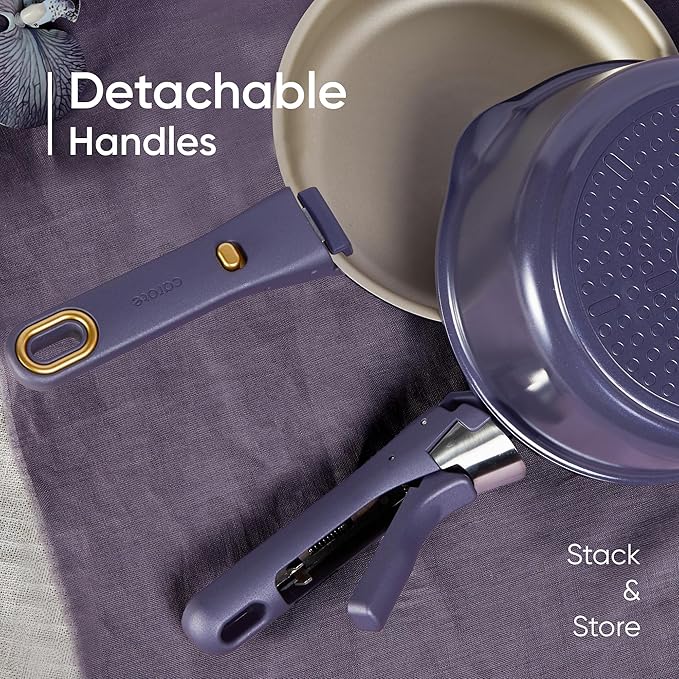 CAROTE 26 Pcs Pots and Pans Set, Nonstick Cookware Sets with Detachable Handle, Purple Dishwasher Safe, Oven Safe, Cookware Non Stick Cooking Set w/Frying Pans & Saucepans(PFOS, PFOA Free)