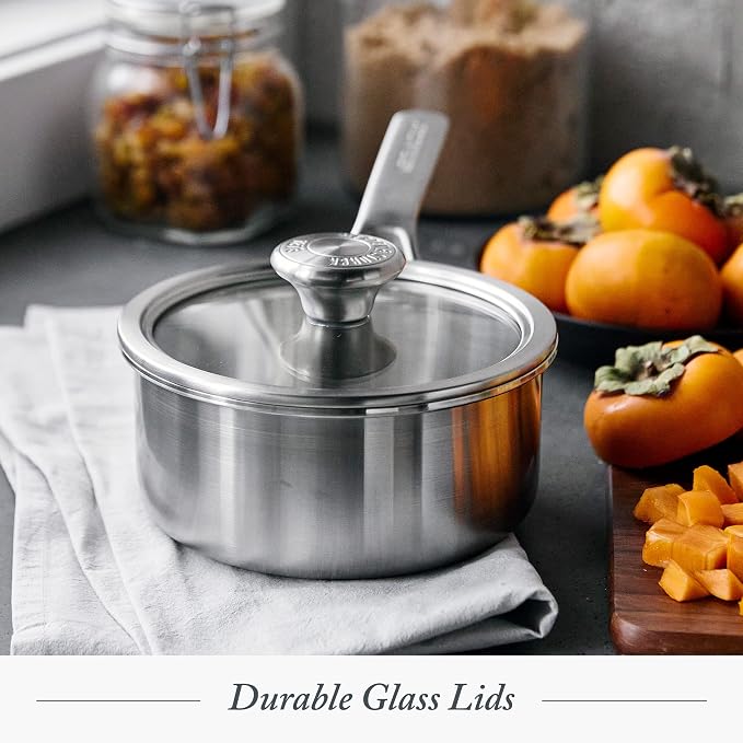 Merten & Storck Tri-Ply Stainless Steel 8 Piece Cookware Pots & Pans Set,Professional Cooking,Multi Clad,Measurement Markings,Drip-Free Pouring Edges,Durable Glass Lids, Induction,Oven&Dishwasher Safe