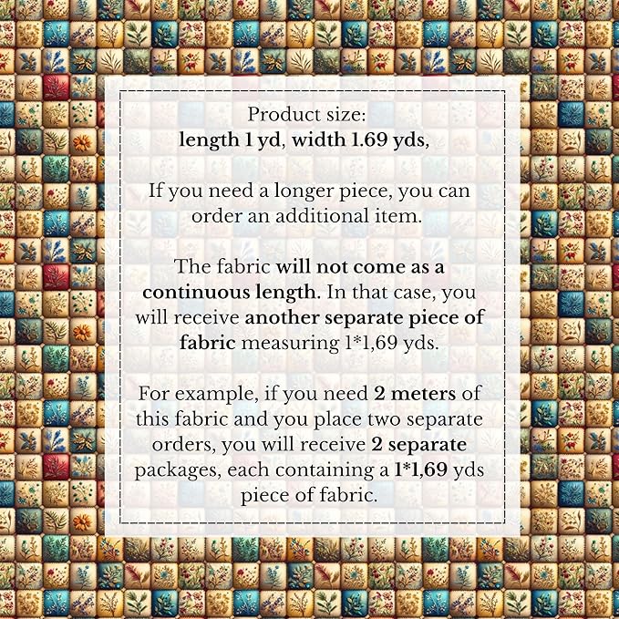 100% Cotton Fabric by the Yard – Turkish Quality Quilting & Sewing Fabric, 1 Yard x 1.69 Yards Wide, Patchwork Cotton for Crafts