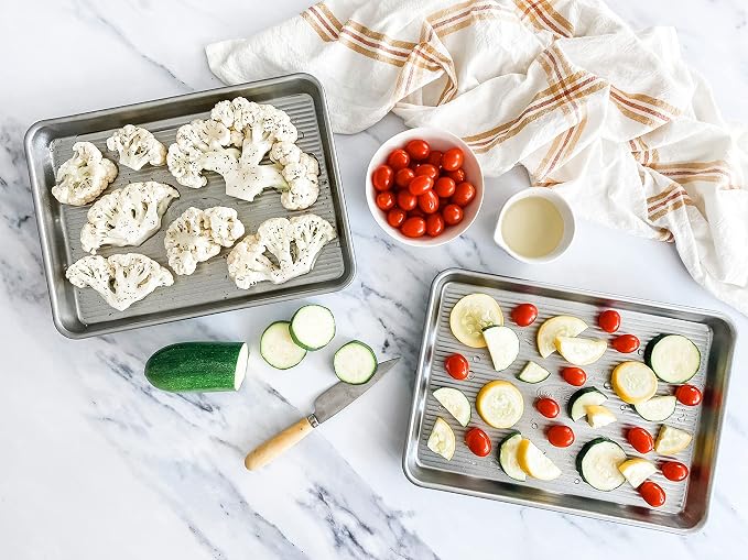 USA Pan Nonstick Quarter Sheet Pan Set of 2 and Half Sheet Baking Pan and Bakeable Nonstick Cooling Rack Set
