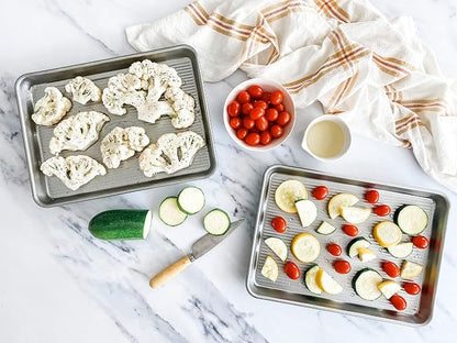 USA Pan Nonstick Quarter Sheet Pan Set of 2 and Half Sheet Baking Pan and Bakeable Nonstick Cooling Rack Set