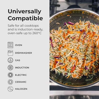 Black Cube Hybrid Cookware Set - 6 Piece Stainless Steel Non Stick, Quick Release Fry Pan Set with Lids - 8", 11", 12.5" Pans - Oven & Dishwasher Safe - Induction Suitable
