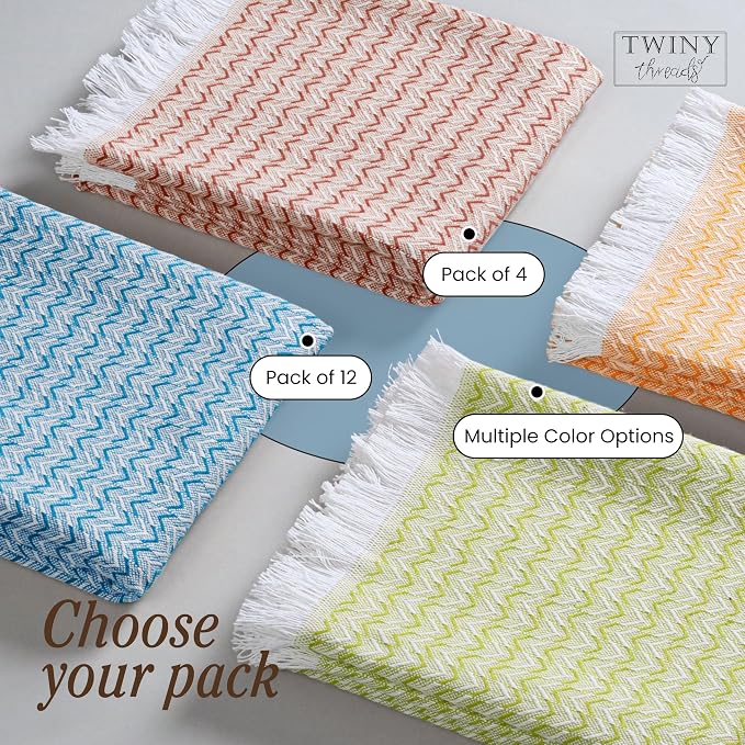 TWINY threads Dish Towel Chevron Design Assorted Colors, Premium Large 100% Cotton Kitchen Linen Set, Quick Drying Absorbent Wash Rags, Reusable Washable for Daily Cleaning, 12 Pack, 16 x26 Inch