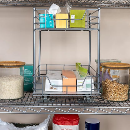 Household Essentials Brushed Steel Two-Tier Pull-Out Pantry Organizer