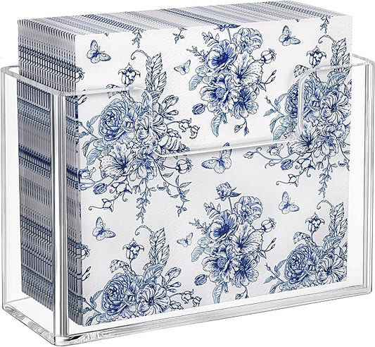 HBlife Acrylic Paper Napkin Holder for Kitchen - Clear Waterproof Vertical Stand, for 5"x5" Disposable Cocktail Paper Dispenser, Modern Square Table Tray for Dinner, Hotel, Restaurant, Bar, Party