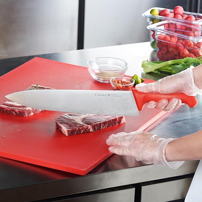 CURTA 12-inch Commercial-Grade Chef's Knife, NSF Listed, Ergonomic, Non-slip Red Handle, High Carbon 420 Stainless Steel Forged Blade Straight Edge, Dishwasher Safe, Rust Proof