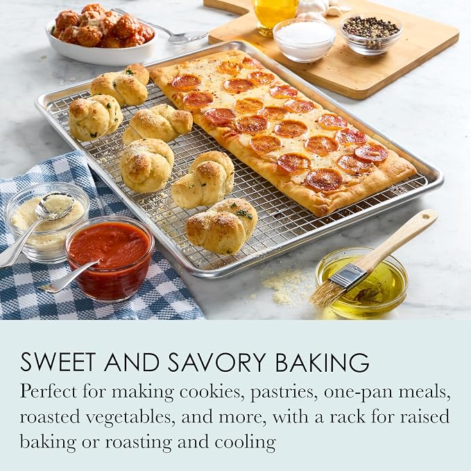Chicago Metallic Baking Sheet and Nonstick Cooling Rack Set, Large Half Sheet Pan with Wire Rack, Heavy-Gauge Recycled Aluminum, Even Heat Distribution, Oven Safe, Hand Wash