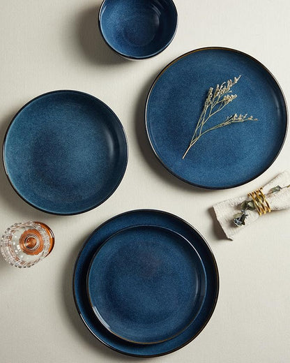Pokini 24 Piece Dinnerware Sets for 8, Modern Stoneware Plates and Bowls Setst, Perfect for Family Gatherings & Holiday Celebrations, Easy Cleaning Dishes Set, Stack Compactly Dishware, Starry Blue
