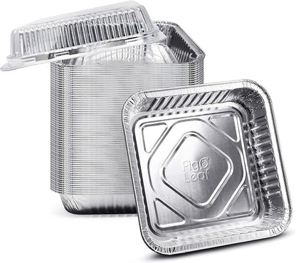 Fig & Leaf (210 Pack) 8” x 8” Square Baking Cake Pans with Plastic Dome Lids | Heavy Duty l Disposable Aluminum Foil Tins l Portable Food Containers l Perfect for Roasting Oven Toaster Cooking