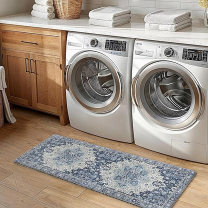GENIMO Kitchen Mats for Floor 2PCs, Washable Anti Fatigue Mat for Cushioned, 17.3"x47"+17.3"x30", Waterproof Kitchen Rugs, Non Slip Comfort Standing Mat Rug for Home, Sink, Laundry, Soft Blue Violet