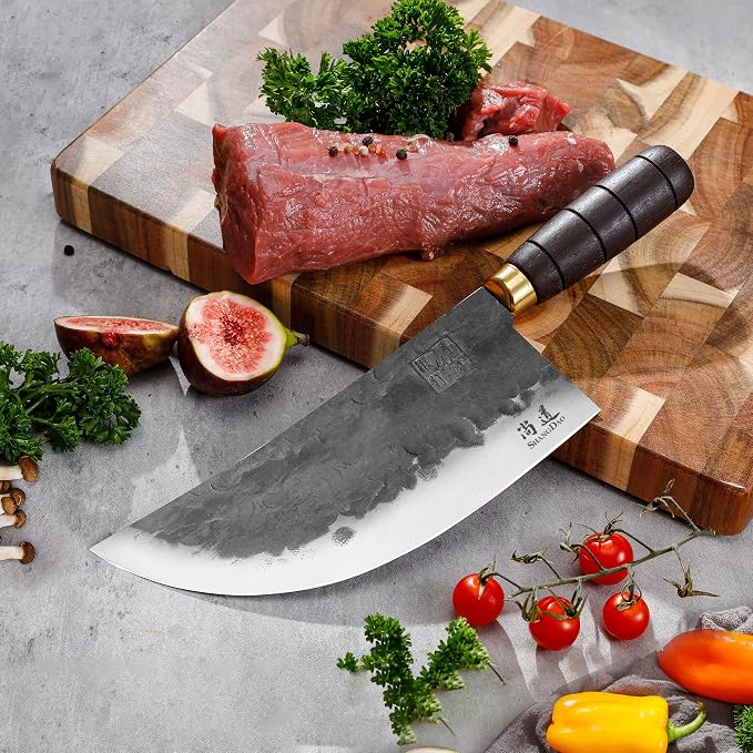 SHANGDAO Cleaver Knife, 7.9 Inch Hand Forged Meat Cleaver Heavy Duty Chopper German High Carbon Stainless Steel Butcher Knife with Full Tang Handle, Home Kitchen and Restaurant Helper, Ultra Sharp