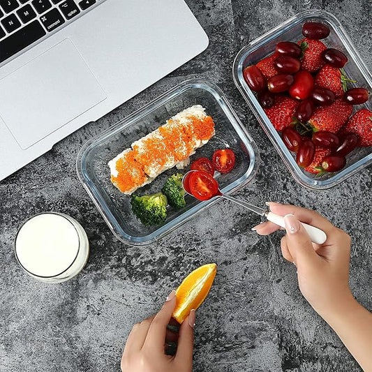 YEBODA Glass Food Storage Containers with Airtight Snap Locking Lids BPA Free Meal Prep Container Set For Home Kitchen Restaurant - Freezer, Microwave, Oven, Dishwasher Safe [23oz, 6 Pack]