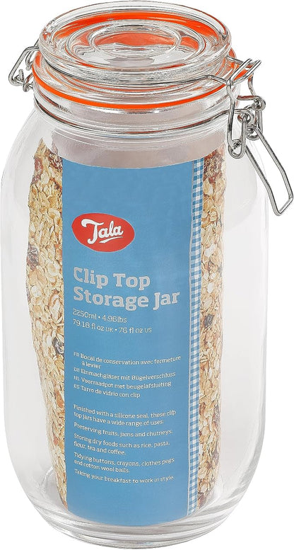 Tala 2.1l Classic Lever Arm Storage Jar Airtight & Versatile Perfect for Storing Foods, Preserving Fresh Goods and reducing Waste, Solid Glass Body - 2100ml Capacity
