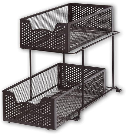 Simple Houseware 2 Tier Sliding Cabinet Basket Organizer Drawer, Bronze