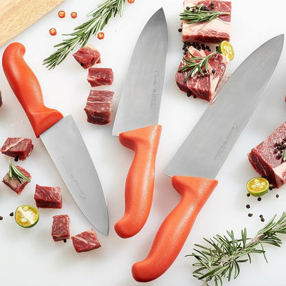 CURTA 10-inch Commercial-Grade Chef's Knife, NSF Listed, Ergonomic, Non-slip Red Handle, High Carbon 420 Stainless Steel Forged Blade Straight Edge, Dishwasher Safe, Rust Proof