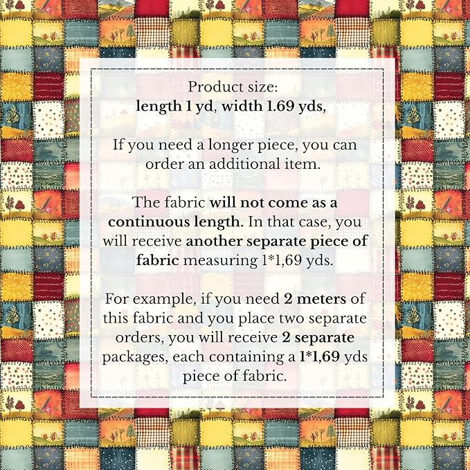 100% Cotton Fabric by the Yard – Turkish Quality Quilting & Sewing Fabric, 1 Yard x 1.69 Yards Wide, Patchwork Cotton for Crafts