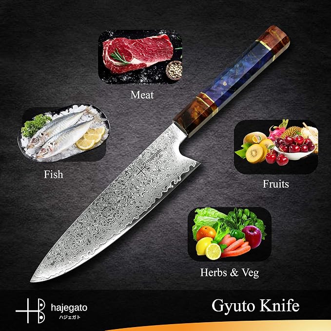 Damascus Chef Knife Gyuto Unique One Of Kind Handle Professional 8 Inch Japanese Chefs Kitchen Knife Vg10 67 Layers Damascus Steel Knive with Sheath