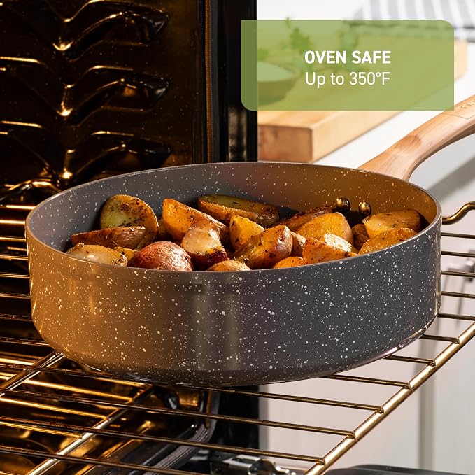 T-fal Revive Ceramic Nonstick Frying Pan with Lid, 6 Qt, Oven Safe to 350°F Cookware, Skillet Pots and Pans, Grey Granite