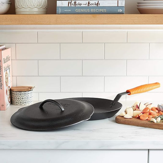 Lodge Seasoned Cast Iron Lid - 12 Inches - Heavy-Duty Iron Cookware Cover for Heat Retention - Seasoned Skillet or Dutch Oven Cover - Replacement Lid