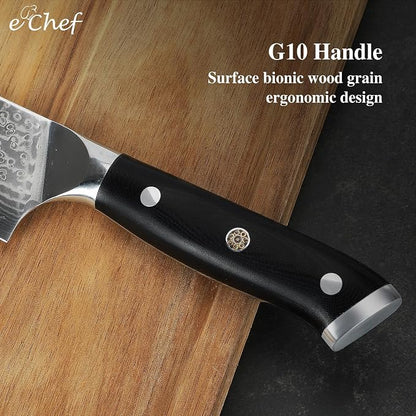 Damascus Santoku Knife 7-Inch, Professional Meat and Vegetable VG-10 Steel Kitchen Knife, G10 Bionic Wood Grain Handle Sharp Chef Knife, Comes with Gift Box (7-inch Santoku Knife)