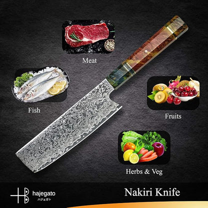Damascus Chef Knife Unique One of Kind Handle Professional Japanese Chefs Kitchen Knife Vg10 67 Layers Damascus Steel Knive (Nakiri 7")